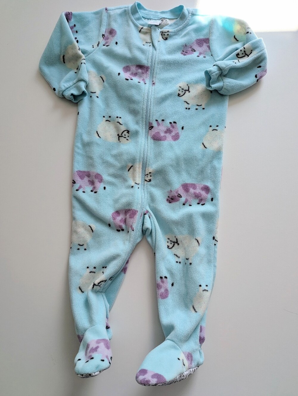 5 For 25$ PEKKLE Fleece One-Piece Footed Pajamas - Light Blue with Sheep Print